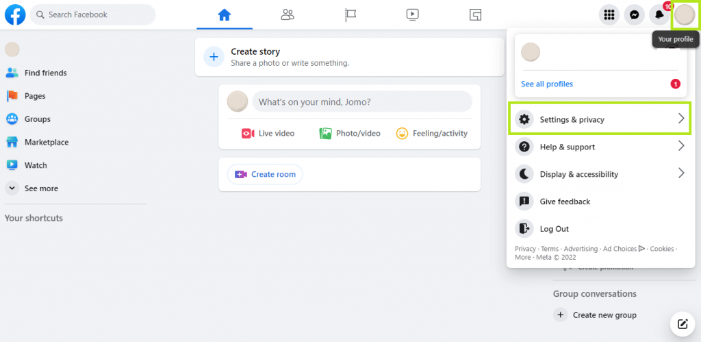 3. Изберете „Настройки и поверителност“ (Settings & privacy) от падащото меню