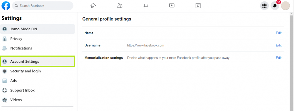 5. Изберете „Настройки на акаунта“ (Account Settings) от менюто в ляво